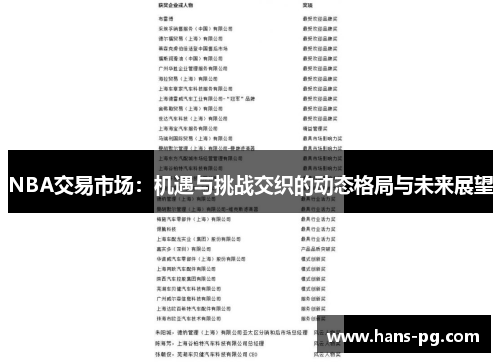 NBA交易市场：机遇与挑战交织的动态格局与未来展望